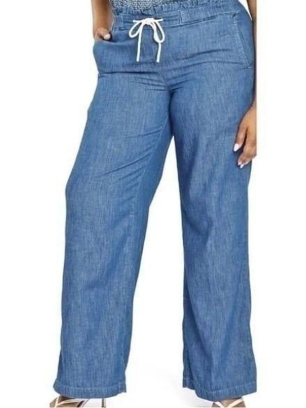 NYDJ Women's Size 16 Relaxed Wide-Leg Drawstring Pull-On Cotton Pants